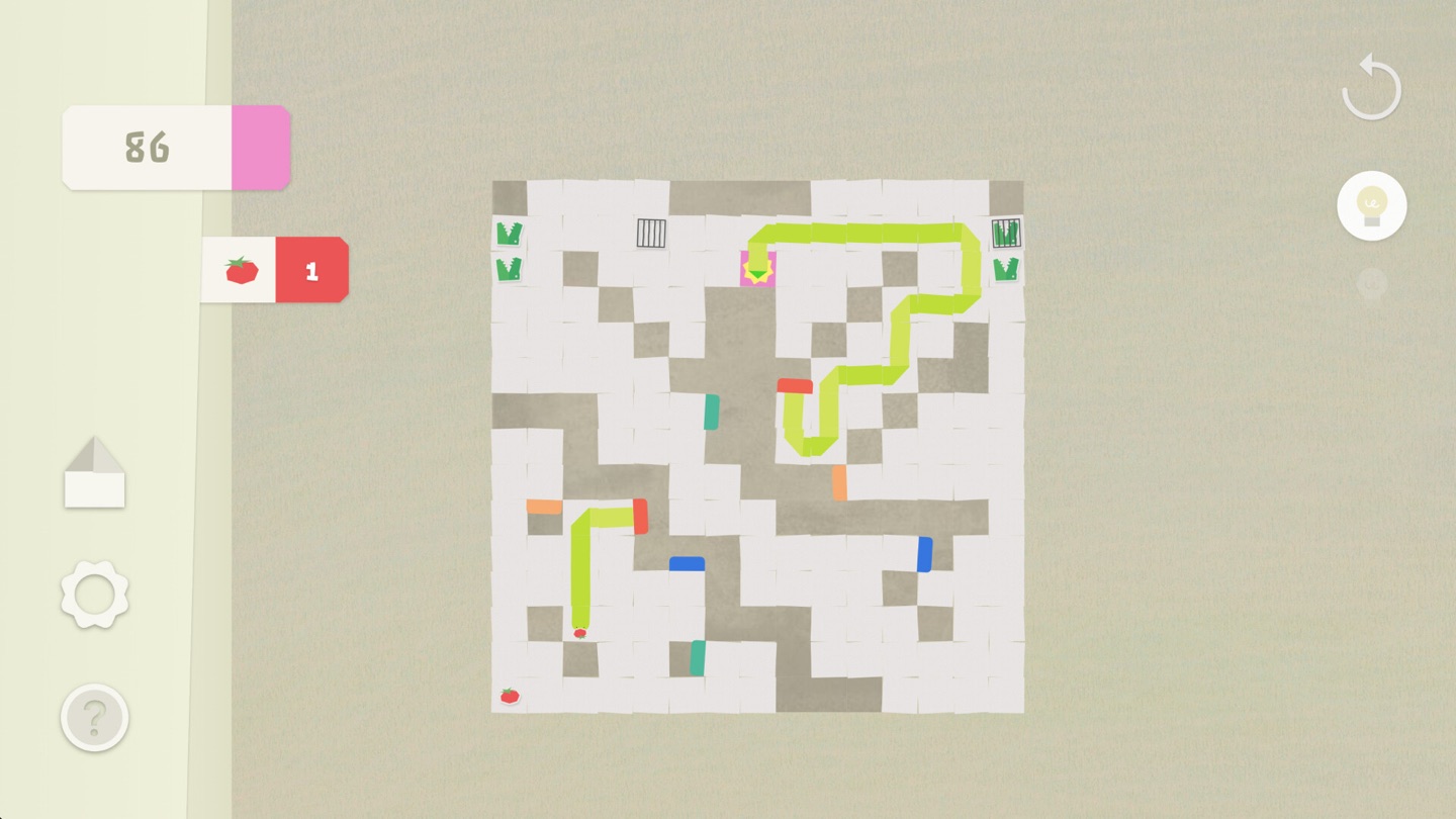 A 15 by 15 stage with crocodiles, cages, portals and a tomato